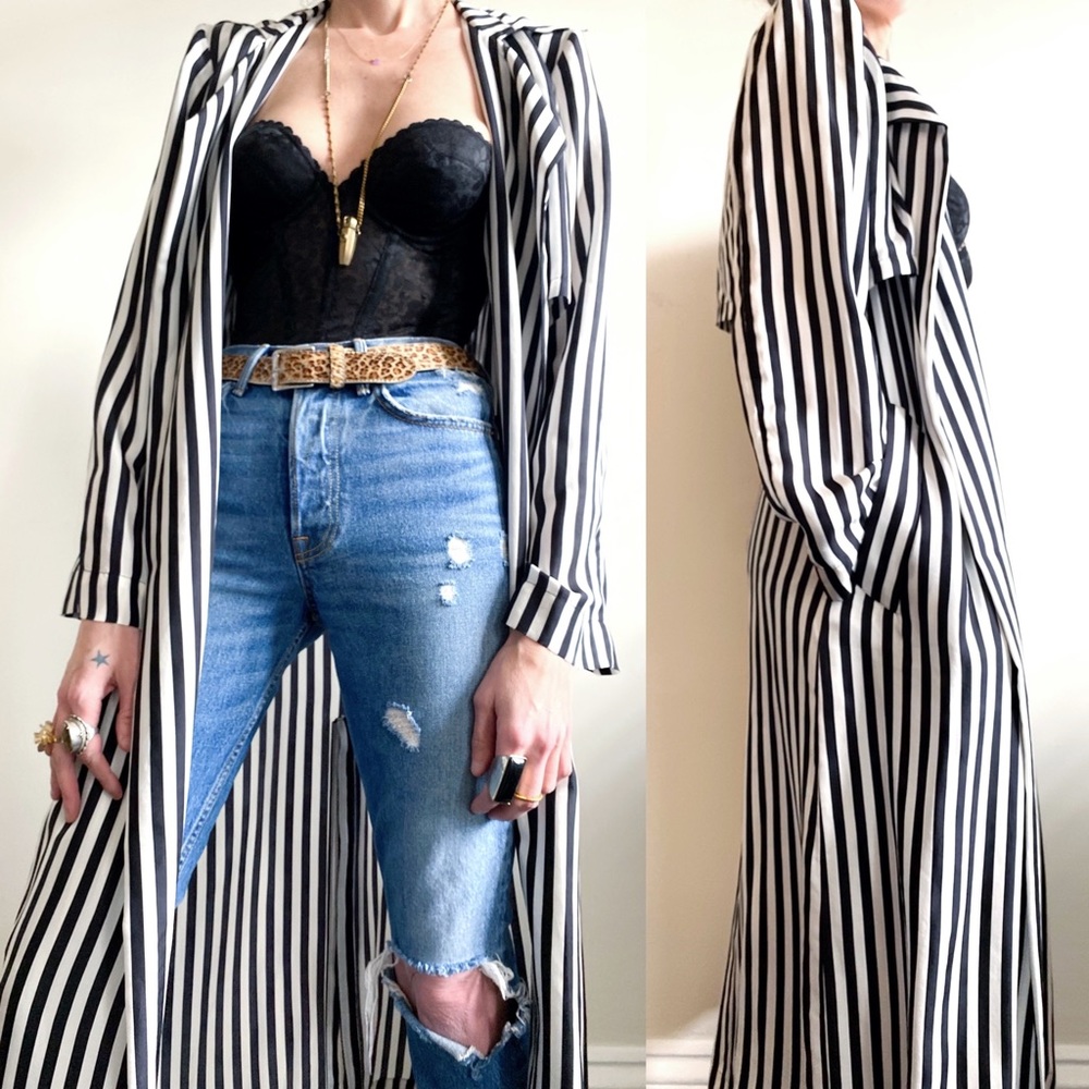 NWOT RtA Karina Striped Silk Trench - Picture 1 of 11